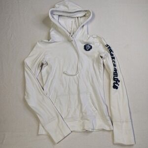 VINTAGE Abercrombie & Fitch Girls White Pullover Hoodie Logo Sleeve Medium